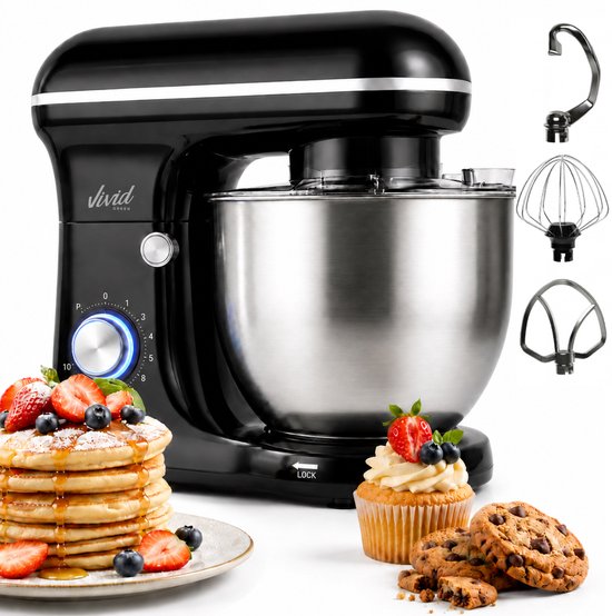 Vivid Green 1500W Keukenmixer - 5L Mengkom - 10 Snelheden - Keukenmachine - Keukenrobot - Zwart(Zwart)