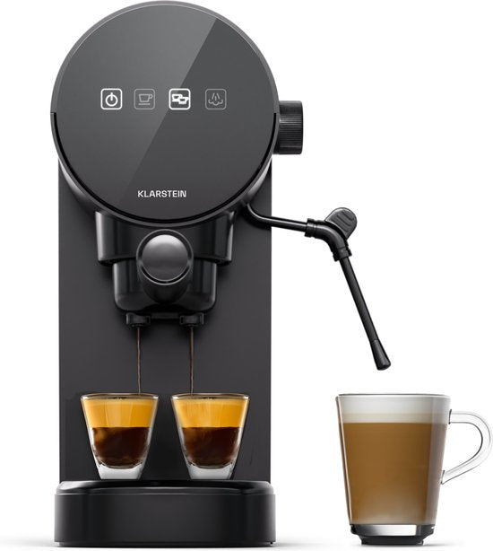 Klarstein Espresso koffiezetapparaat met melkopschuimer, 0,9 L retro mini-espressomachine met filterhouder, klein 1360 watt koffiezetapparaat, koffiemachine voor cappuccino, latte macchiato(Zwart)
