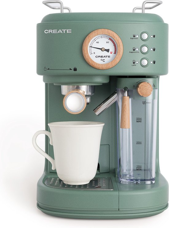 CREATE CREATE - Espressomachine - 20bar halfautomatische - Met melkreservoir - Kleur Sage - THERA RETRO PRO(DONKERGROEN)