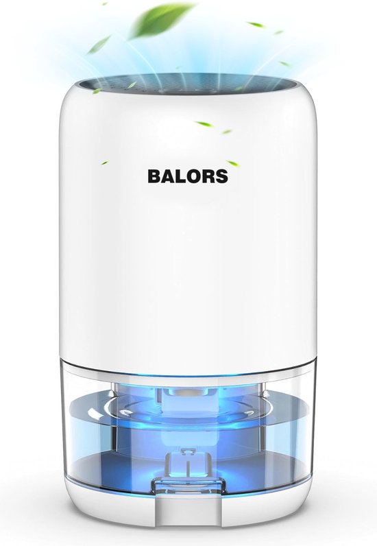 BALORS® Luchtontvochtiger en Luchtreiniger - 1L Verwijderbare Waterreservoir - Stil energiezuinig - Dehumidifier voor Slaapkamer, Woonkamer, Badkamer en Kelder - Vocht- en allergievrij binnenklimaat - Wit