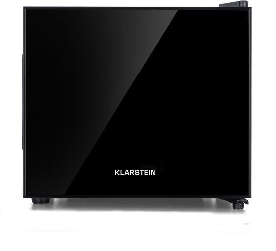 Klarstein Mini-Koelkast Happy Hour Vrijstaande - 9 Liter - Losse Glazen Bodemplaat - 33dB - Koele Frisheid - Voor Gastkamers Of Slaapkamers - Glansrijk - Thermo-elektrisch Koelsysteem - Spiegelglasdeur - praktisch - Elegant - Zwart