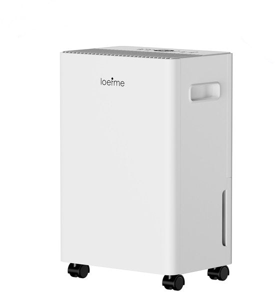 LOEFME Luchtontvochtiger Compressor - Ontvochtigt tot 8 Liter Per Dag - Was-droog Functie - Geschikt Voor Huis, Slaapkamer, Badkamer, Kledingkast - 3 Werkstanden, 1,5L Watertank + 1m3m Afvoerslang, Fluisterstil 40dB, Wasbaar Filter, Kinderslot