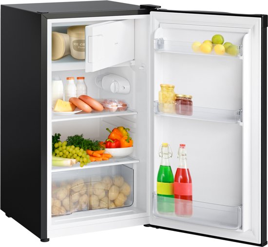 KitchenBrothers Koelkast - 81L - Tafelmodel Koelkast met Vriesvak - Koelvriescombinatie - IJskast - Frigo - Vrijstaand - Zwart(Zwart, 81L)