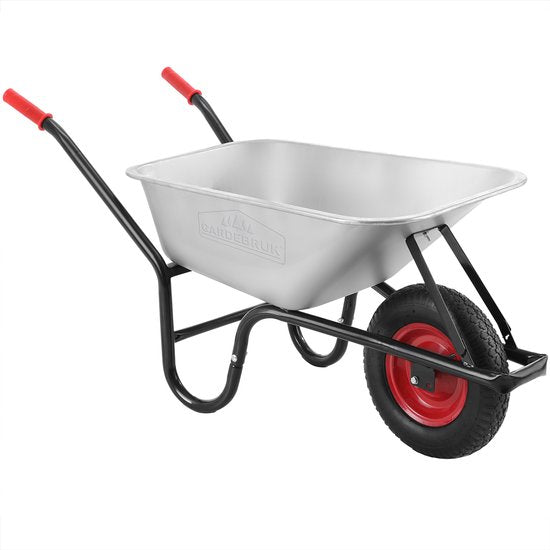 Gardebruk Kruiwagen - 100L 250kg Stalen Frame 140x67x58 - Zilver(Rood, Zilver, Zwart)