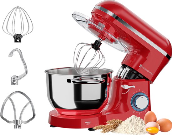 KitchenBrothers 2000W Keukenmachine - Keukenrobot - 6,2L - Mixer met Mengkom - Keukenmixer - Rood(Rood)
