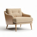 Fauteuil van stof met houten poten 80 x 80 x 80cm beige kleur