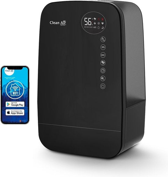Clean Air Optima® CA-607B Smart - 3in1: Luchtbevochtiger met Ionisator, UVC-lamp en Aromatherapie - Geschikt voor Woonkamer, Kantoor, Babykamer, Slaapkamer(Zwart)