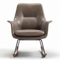 Leren schommelstoel met metalen onderstel in een neutrale bruin tint 80 x 75 x 100cm