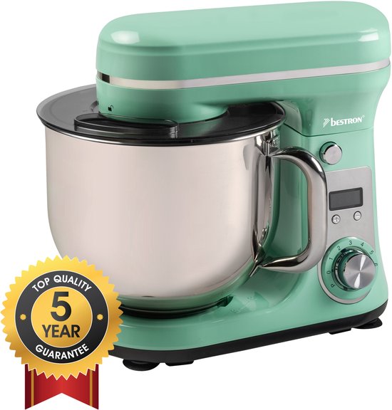 Bestron Keukenmachine - AKM2000SDM - 65dB - 6 snelheden  turbomodus - 6L capaciteit - Mint - 5 jaar garantie(Mint)