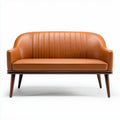 Leren bank 150 x 75 x 80cm met houten poten en gestreept ontwerp