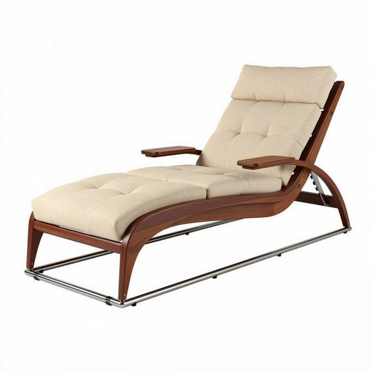 Ligbed met houten frame en stoffen bekleding in beige 200 x 70 x 90cm