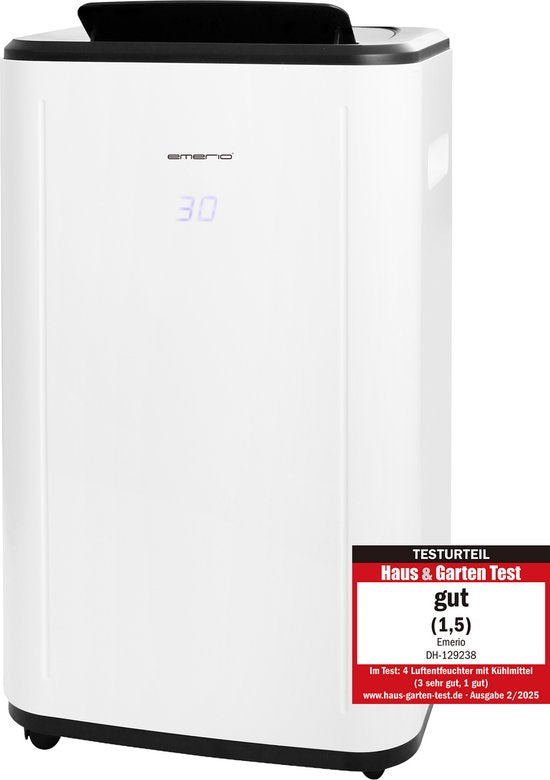 Emerio Luchtontvochtiger - 30L/dag - Ruimtes tot 60 m² - 6L waterreservoir - Automatische uitschakeling - Water-vol-alarm - Kledingdroogfunctie - Digitaal display - Continue drainage - 54dB - Timer functie - DH-129238(30)