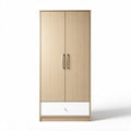Kast van licht houten fineer met twee deuren en lade 180 x 80 x 40cm