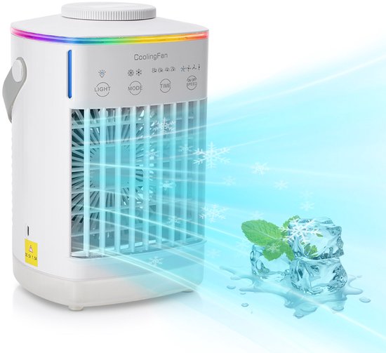 Merkloos / Sans marque Mobiele airco -Mobiele airco zonder afvoerslang - Mobiele airco voor slaapkamer - 3-in-1 - Ventilator - Voor Slaapkamer  Woonkamer - 4 Snelheden - Airconditioning - Draagbare Aircooler - LED Verlichting - Draagbare airconditio(Wit)