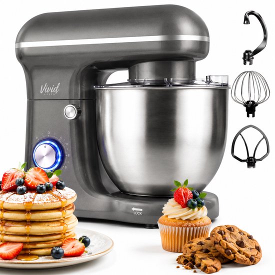 Vivid Green 1500W Keukenmixer - 5L Mengkom - 10 Snelheden - Keukenmachine - Keukenrobot - Grijs(Grijs)
