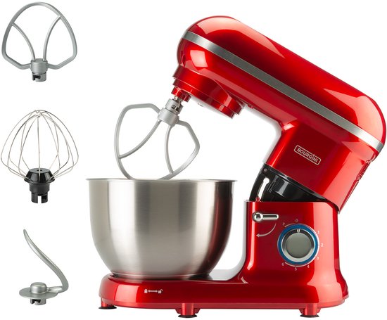 Bourgini Classic Kitchen Chef Keukenmachine - 4.5L Mengkom - Keukenmixer - Keukenrobot - 1300W- Rood(Rood， 4.5L)
