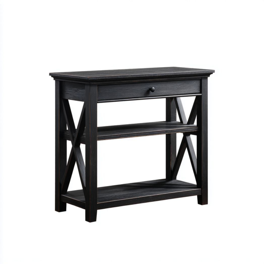 _console table in walnootkleur met lade en onderplank 120 x 40 x 75cm_