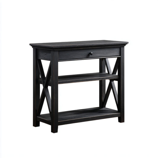 console table in walnootkleur met lade en onderplank 120 x 40 x 75cm_