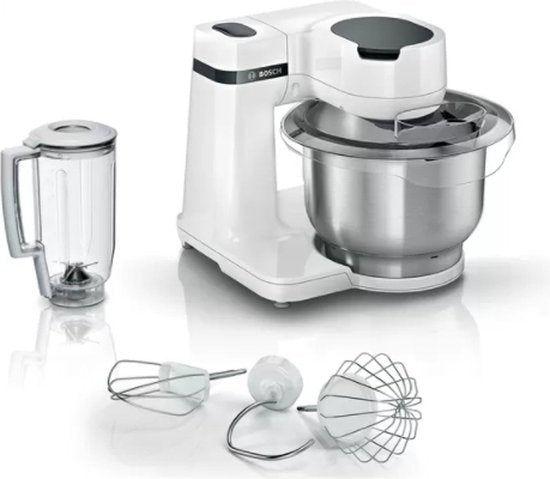 Bosch MUM Serie 2 - MUMS2EW11 - Keukenmachine - 700W - 3,8L - Wit(Blender， Kloppers/garde， Kneedhaak/Wit， RVS)