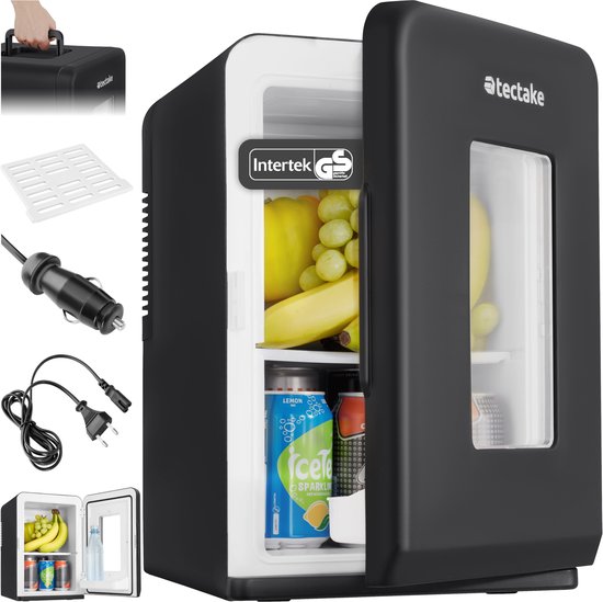 Tectake tectake® Mini-Autokoelkast - Draagbare minibar 14L - 2-in-1-functie: koelen en verwarmen - 5 tm 65 °C - Mini Koelkast - Elektrische Koelbox - 12v + 220/240v Aansluiting - Draagbare Campingkoelkast