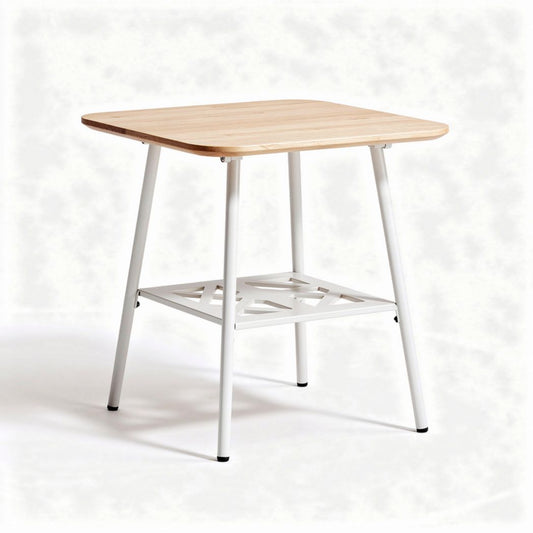 Houten tafel met metalen frame 80 x 80 x 75cm voor binnen en buiten
