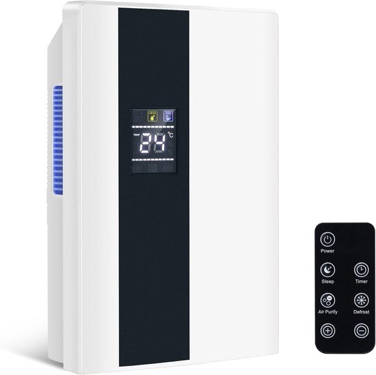 Merkloos / Sans marque Luchtontvochtigers - 2000ml Elektrische Luchtontvochtiger, Stille Anti-schimmel Huisontvochtiger 24H Timer UV-reiniging, Slaapmodus Ontvochtiger voor Badkamers in Slaapkamer, Kledingkast (Wit)