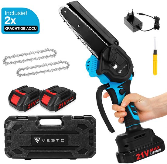 Vesto® Mini kettingzaag – Draadloos Inclusief 2 Led-Accu's – Heggenschaar Accu - Elektrisch Handkettingzaag - Snoeizaag - Takkenzaag - Handzaag - Boomzaag(15)