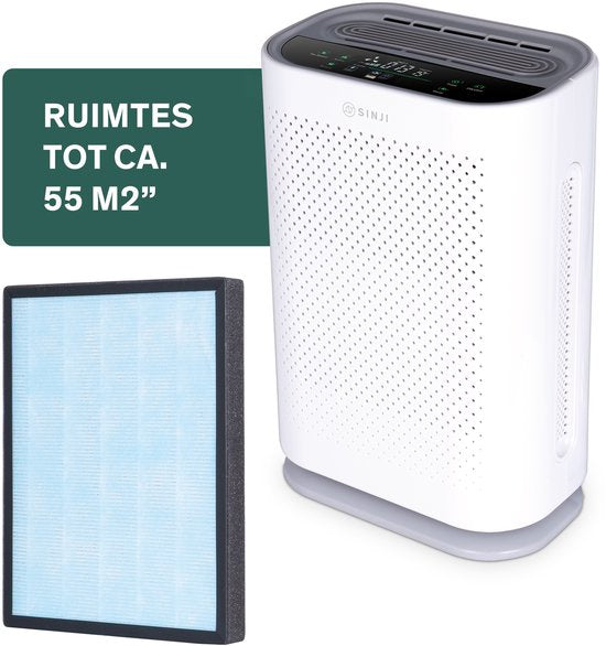 Sinji Luchtreiniger / Air Purifier – HEPA H13 + Koolstoffilter – 220 m³/u, voor ruimtes tot ca. 55 m² – Ionisatie – Afstandsbediening – Timer  Display – Helpt bij stof, pollen  huisstofmijt(220)
