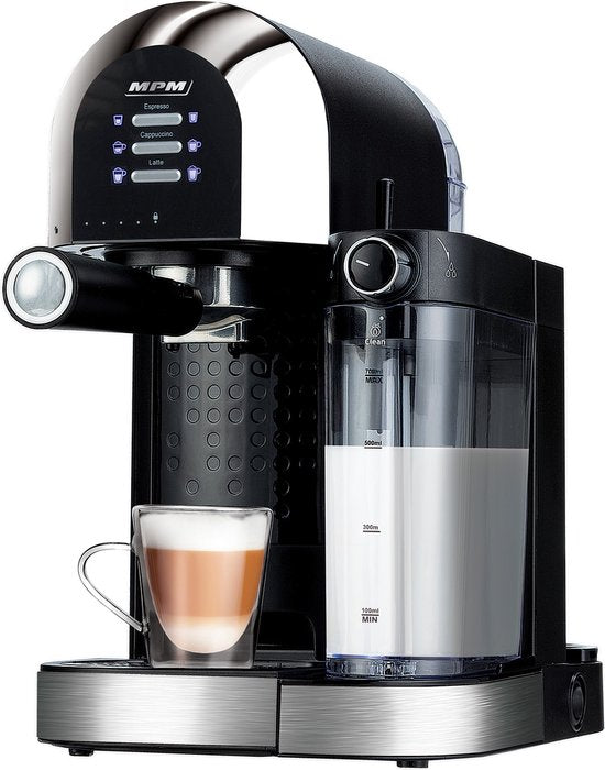 MPM - Espressomachine / Koffiemachine met Ingebouwde Melkopschuimer - 6 soorten Koffie - Pistonmachine / Koffiemachine 15 Bar / 1470W(Zwart， Zilvergrijs)