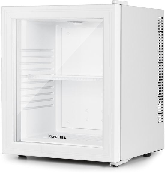 Klarstein Mini-Koelkast minikoelkast met glazen deur, minikoelkast voor drankjes, snacks en cosmetica, kleine en stille koelkast, verstelbare planken, kleine huidverzorgingskoelkast 12-18 °C, 23 liter - Compact - Mini Fridge